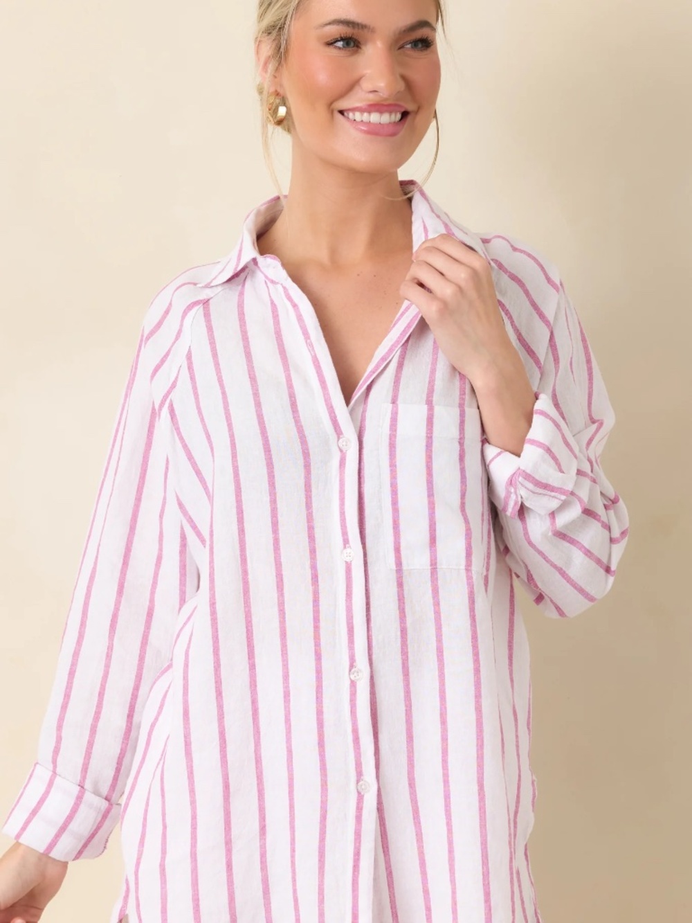 Z SUPPLY SPANISH ROSE PERFECT LINEN STRIPE TOP | L